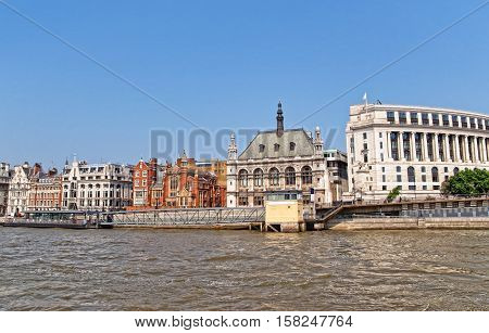 Old Buildings At Victoria Embankment Near River Thames