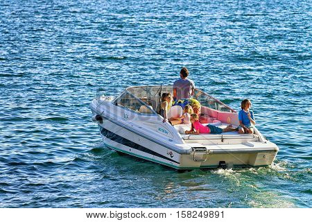 People Sailing In Boats In Ascona In Ticino In Switzerland