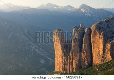 Rock spires known as Mallos de Riglos, Huesca, Aragon, Spain
