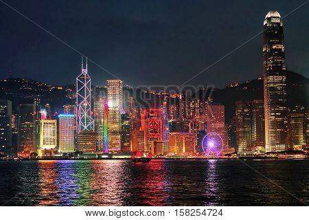 Skyline On Victoria Harbor Of Hk