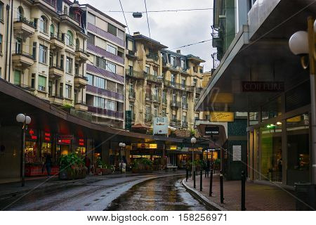 Street In City Center In Montreux Of Vaud In Switzerland