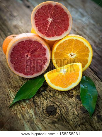 Fruits and vegetables on a old wooden floor