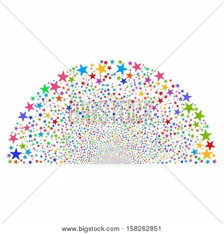 Sparkle Star Semisphere vector image. Style is bright multicolored flat stars, white background.