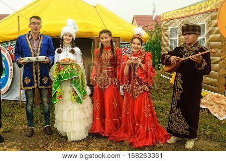 Tyumen, Russia - June 24, 2016: The 5th open championship of Russia on a plowed land. Hospitality on the cultural platform of the Kazakh people