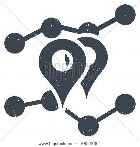 Geo Markers Trends grainy textured icon for overlay watermark stamps. Flat symbol with unclean texture. Dotted vector smooth blue ink rubber seal stamp with grunge design on a white background.