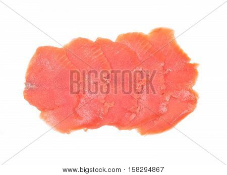 Smoked wild pacific sockeye salmon isolated on white background