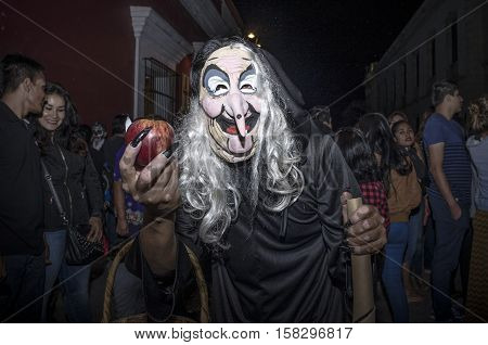 OAXACA, OAXACA, MEXICO - NOVEMBER 1, 2016: Evil Queen witch costume during traditional day of the dead parade in Oaxaca, Oaxaca, Mexico