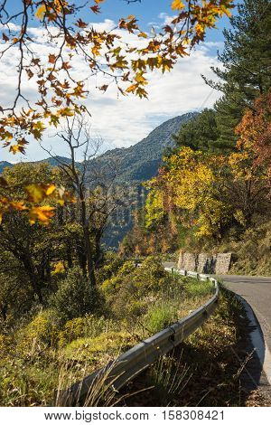 Scenic Mountain Autumn Landscape Near  Village Langadia, Peloponnese, Greece