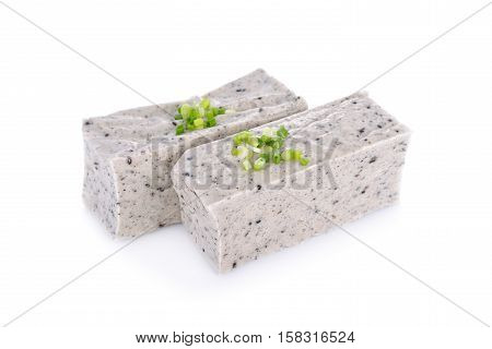 tofu mix black sesame seeds on white background