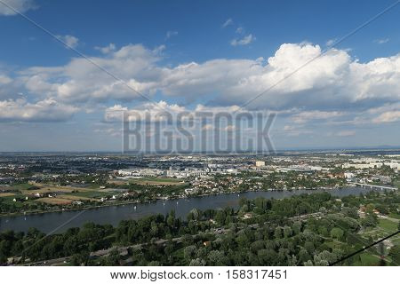 Panorama of the so called Old Danube, a Part of Danube River in Vienna, Austria.