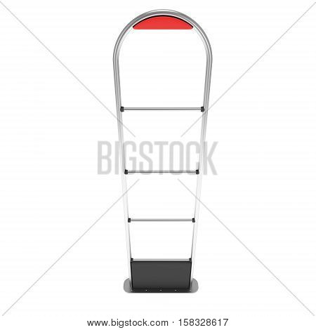 3D shop security anti-theft sensor gates. 3D render illustration of shoplifter scanner isolated on white background. Scanner entrance gate for prevent theft in shop or store. Security concept.
