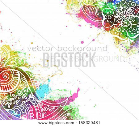 Vector abstract ethnic background with henna patterns. Stock mehndi illustration for design
