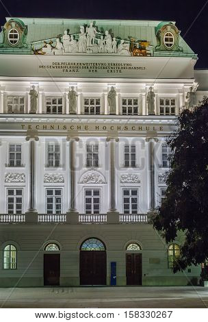 The Vienna University of Technology is one of the major universities in Vienna. Founded in 1815. Evening
