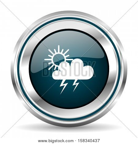 Weather forecast vector icon. Chrome border round web button. Silver metallic pushbutton.