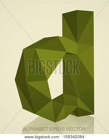 Abstract Khaki 3D polygonal lowercase letter D with reflection. Low poly alphabet collection. EPS 10 vector illustration.