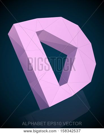 Abstract Pink 3D polygonal uppercase letter D with reflection. Low poly alphabet collection. EPS 10 vector illustration.
