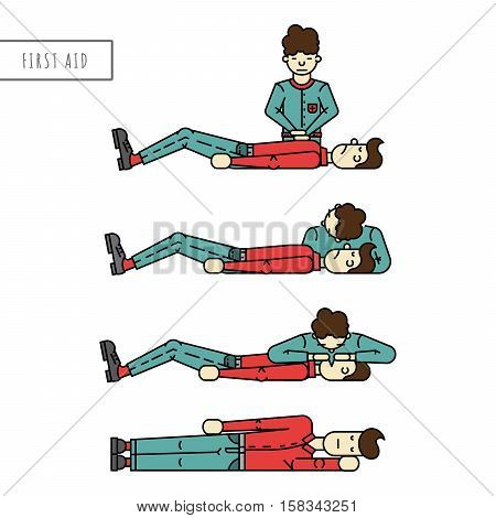 Description the phased provision of first aid. Person badly and the person who provides first aid to the victim. Scheme first aid when you stop breathing and cardiac arrest