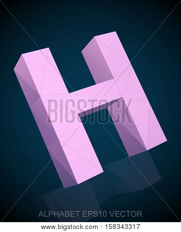 Abstract Pink 3D polygonal uppercase letter H with reflection. Low poly alphabet collection. EPS 10 vector illustration.