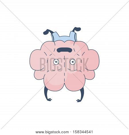 Brain Doing A Headstand Comic Character Representing Intellect And Intellectual Activities Of Human Mind Cartoon Flat Vector Illustration. Cartoon Human Central Nervous System Organ Emoji Design.