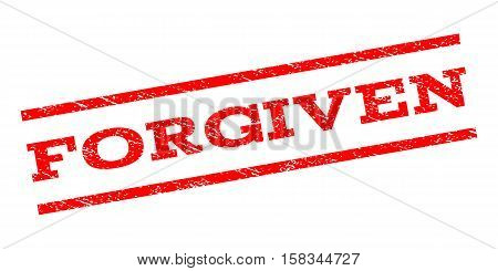 Forgiven watermark stamp. Text caption between parallel lines with grunge design style. Rubber seal stamp with scratched texture. Vector red color ink imprint on a white background.