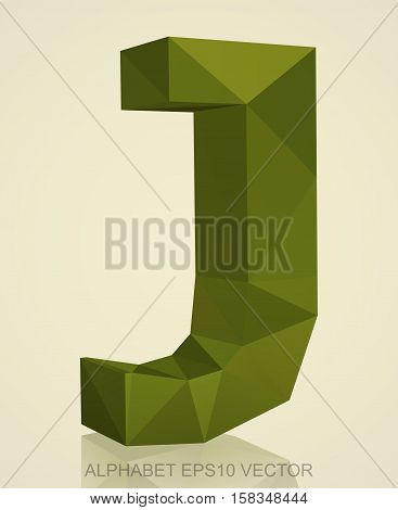 Abstract Khaki 3D polygonal uppercase letter J with reflection. Low poly alphabet collection. EPS 10 vector illustration.
