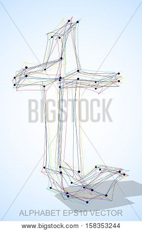 Abstract illustration of a Multicolor sketched lowercase letter T with Transparent Shadow. Hand drawn 3D T for your design. EPS 10 vector illustration.