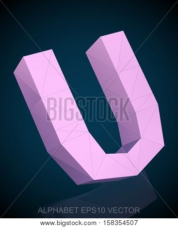Abstract Pink 3D polygonal uppercase letter U with reflection. Low poly alphabet collection. EPS 10 vector illustration.