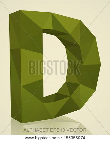 Abstract Khaki 3D polygonal uppercase letter D with reflection. Low poly alphabet collection. EPS 10 vector illustration.