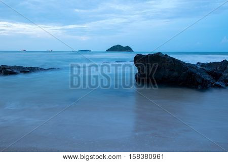 The Samila beach in  Songkhla province , Thailand at sunset time