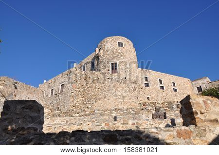 Stony fort venetian castle Kastro chora in Naxos island.