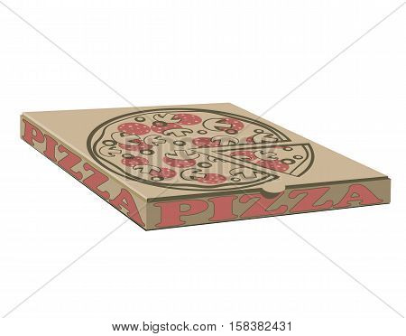 Stock vector design of boxes for pizza. Box with layout elements. Craft paper cardboard and sign illustration