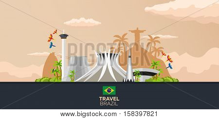 Banner Travel To Brazil, Rio De Janeiro. Poster Skyline. Vector Illustration.