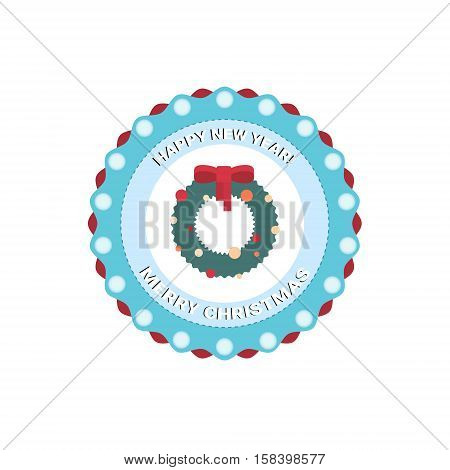 Happy New Year Merry Christmas Greeting Card Decoration Laber Web Icon Flat Vector Illustration