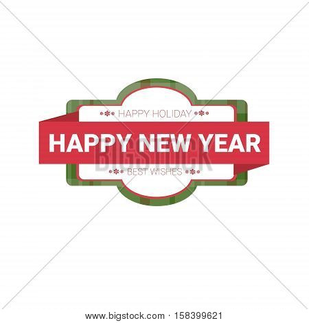 Happy New Year Merry Christmas Greeting Card Decoration Laber Web Icon Flat Vector Illustration
