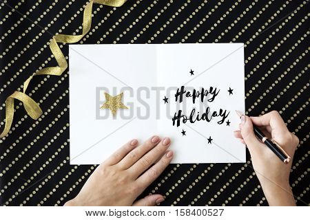 Merry Christmas and Happy New Year Family Holiday Festival Concept