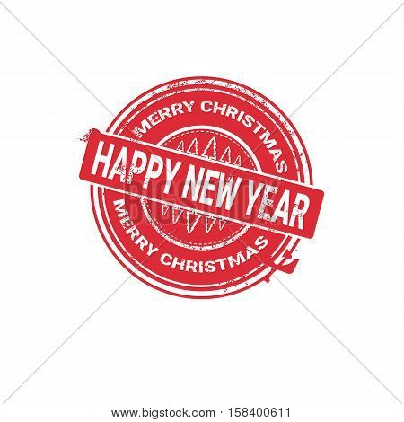 Happy New Year Merry Christmas Greeting Card Decoration Laber Web Icon Flat Vector Illustration
