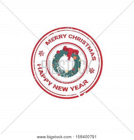 Happy New Year Merry Christmas Greeting Card Decoration Laber Web Icon Flat Vector Illustration