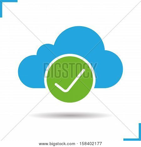 Cloud storage icon. Access granted. Drop shadow silhouette symbol. Cloud computing check mark. Negative space. Vector isolated illustration