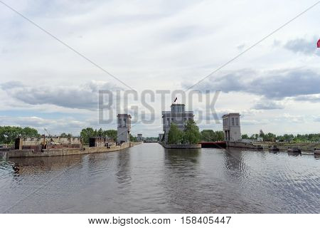 Gorodets, Russia - June 2.2016. View of the lower gateway Gorodetsky to the Volga River