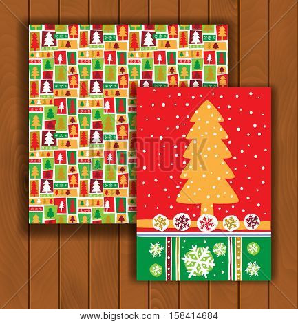 Elegant Christmas card with an envelope - stylish gold pine trees