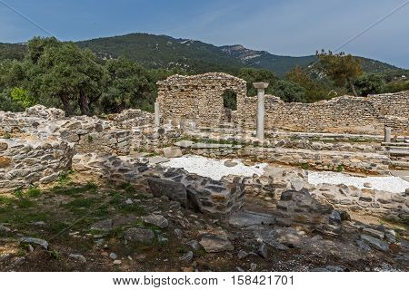 Inside view of  ancient church in Archaeological site of Aliki, Thassos island,  East Macedonia and Thrace, Greece