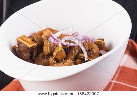 tokwa't baboy (famous delicacy in the Philippines) or pig ears and tofu in sweet soy sauce and vinegar sauce
