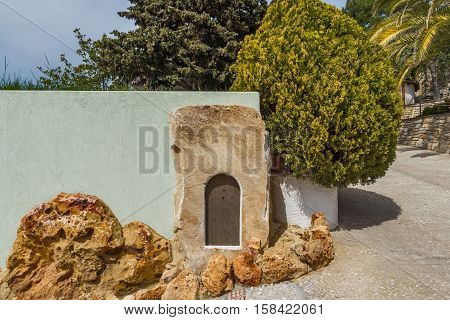 Amazing view of the Archangel Michael Monastery in Thassos island, East Macedonia and Thrace, Greece