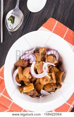 tokwa't baboy (famous delicacy in the Philippines) or pig ears and tofu in sweet soy sauce and vinegar sauce
