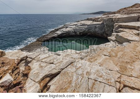 Clean waters of Giola Natural Pool in Thassos island, East Macedonia and Thrace, Greece