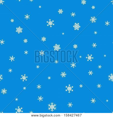 Snowflake simple seamless pattern. White snow on blue background. Abstract wallpaper wrapping decoration. Symbol of winter Merry Christmas holiday Happy New Year celebration Vector illustration
