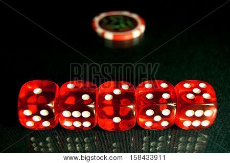 Red Dice At The Poker Table
