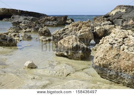 Beach & Eroded Rocks Cape Drepano Agios Georgios Cyprus