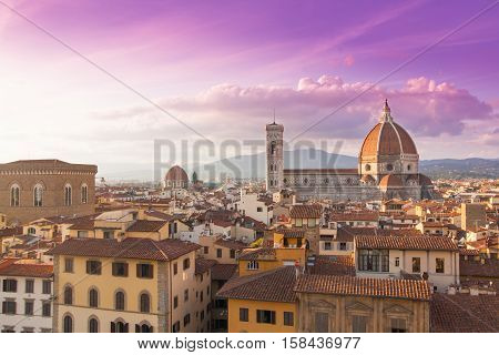Florence cityscape with Duomo Santa Maria Del Fiore from Piazzale Michelangelo, Italy