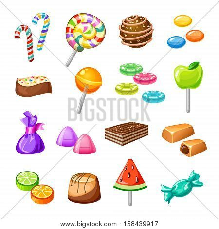 Isolated color candy icon set with sweets baking candy lollipops on white background vector illustration